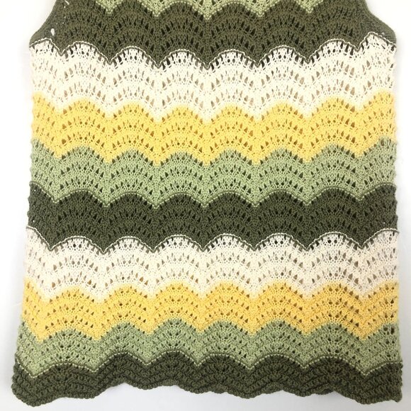 Vtg Judith Hart Knit Tank Sz Petite Small Chevron Lace Cotton Yellow Green White - Picture 4 of 6